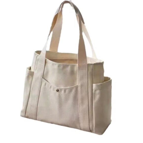 Large Canvas Tote Bag with Pockets & Zip Closure NWT Clean Girl Aesthetics - Picture 1 of 12